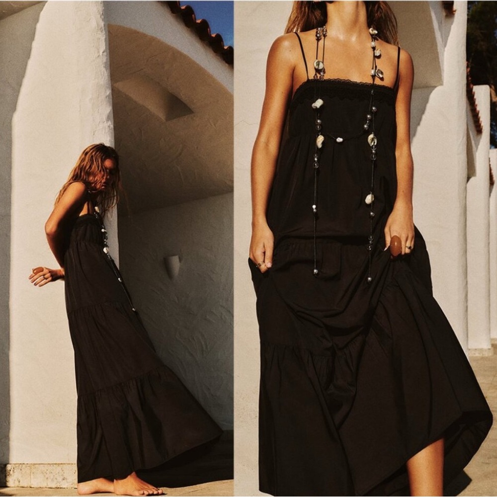 ZARA TIERED POPLIN MIDI DRESS Size Medium